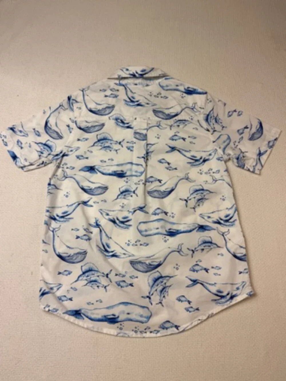 The Children's Place Whale Print Button Up Shirt Boys Size 7/8 Coastal Beach